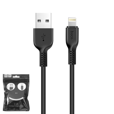 USB кабель Hoco X13, USB тип A, Lightning, 100 см, 2,4 А, чорний, #6957531061144