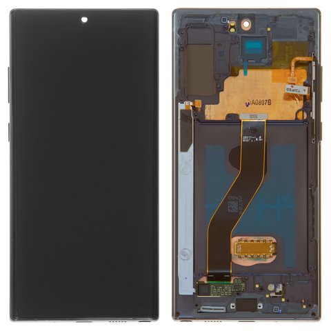 Дисплей для Samsung N975F Galaxy Note 10 Plus, чорний, з рамкою, Оригінал переклеєне скло 
