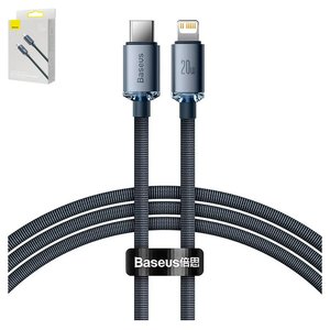 USB кабель Baseus Crystal Shine Series, USB тип C, Lightning, 120 см, 20 Вт, черный, в нейлоновой оплетке, #CAJY000201