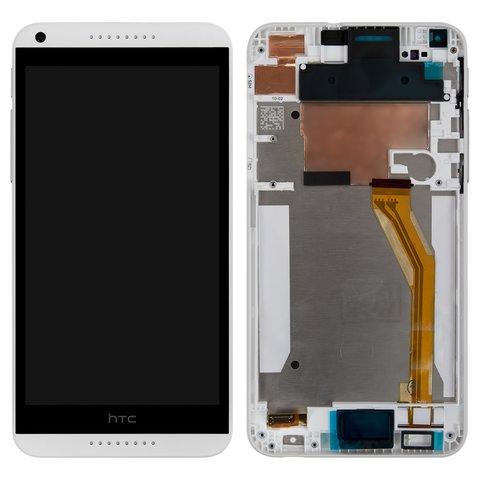 LCD compatible with HTC Desire 816, white, with frame, with yellow cable 