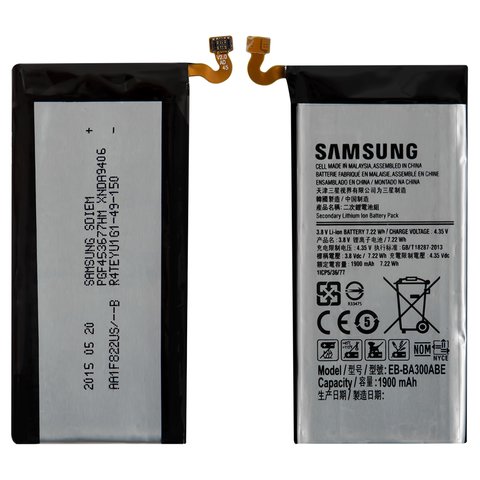 Batería EB BA300ABE puede usarse con Samsung A300 Galaxy A3, Li ion, 3.8 V, 1900 mAh, Original PRC 