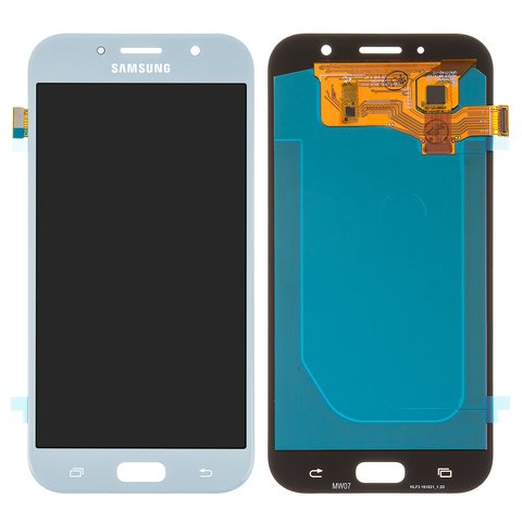 LCD compatible with Samsung A720 Galaxy A7 2017 , blue, without frame, High Copy, with wide edge, OLED , blue mist 