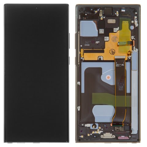 LCD compatible with Samsung N985F Galaxy Note 20 Ultra, N986B Galaxy Note 20 Ultra 5G, black, with front camera, with frame, Original, service pack  #GH82 23511A GH82 23622A