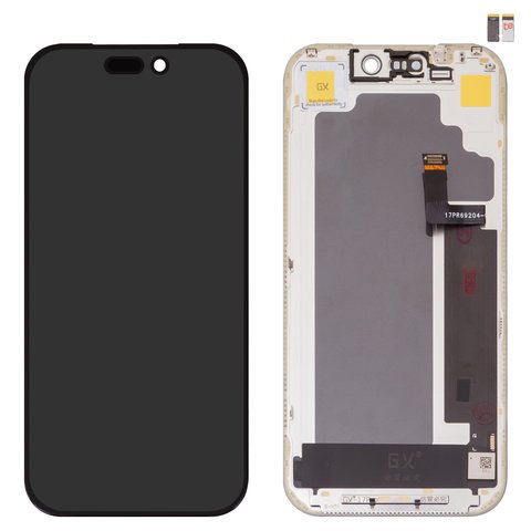Pantalla LCD puede usarse con iPhone 17 Pro, negro, con marco, HC, OLED , GX OEM hard