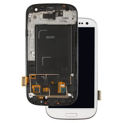 LCD compatible with Samsung I9300 Galaxy S3, white, with frame, original change glass 