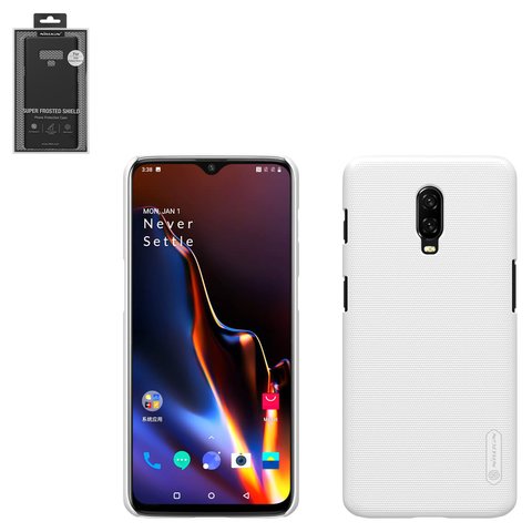 Case Nillkin Super Frosted Shield compatible with OnePlus 6T, white, with support, matt, plastic  #6902048166943