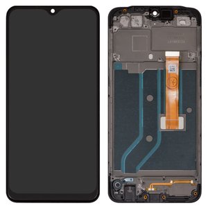 LCD compatible with Oppo A12, black, with frame, High Copy, with yellow cable, CPH2083, CPH2077 
