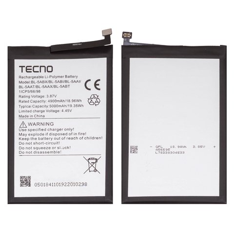 Battery BL 5ABX compatible with Infinix Hot 50 4G X6882 , Hot 50 5G X6720 , Hot 50i X6531 , Li Polymer, 3.87 V, 5000 mAh, Original PRC  
