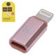 Adaptador Hoco, micro USB tipo-B, Lightning, rosado