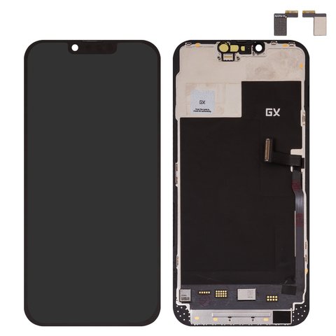 Pantalla LCD puede usarse con iPhone 13 Pro Max, negro, con marco, HC, sin microchip, AMOLED , GX OEM soft, 120Hz