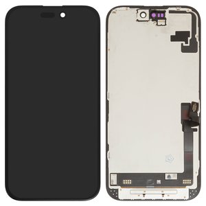 Pantalla LCD puede usarse con iPhone 16, negro, con marco, vidrio reemplazado