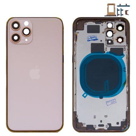 Корпус для iPhone 11 Pro, золотистый, с держателем SIM карты, с боковыми кнопками, matte gold