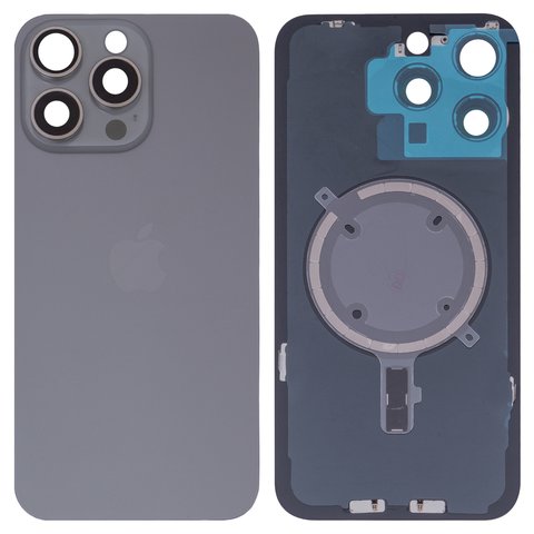 Задняя панель корпуса для iPhone 15 Pro Max, серая, со стеклом камеры, natural Titanium, small hole