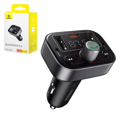 FM трансмітер Baseus S 09 Pro , чорний, з кнопкою, з дисплеєм, з автомобільною зарядкою, з Bluetooth, USB тип C, USB тип A, 3 порта, 35 Вт, 12 24 B, #C10762200113 00