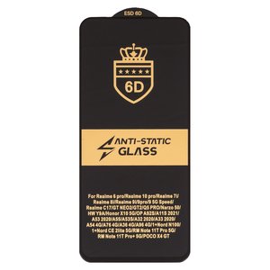 Защитное стекло ESD 6D для Tecno Spark Go 2024  BG6 ; Realme 8i; Oppo A53s 4G, A54 4G, A96 4G; Xiaomi Poco X4 GT, Redmi Note 11T Pro, совместимо с чехлом, Full Glue, Anti Static, без упаковки , черный