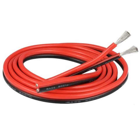 Провод двойной в силиконовой изоляции 12AWG, 3,31 мм², 1 м, черный, красный